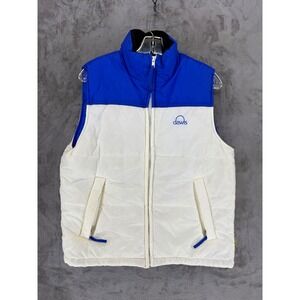 Dawls Blue White Colorblock Puffer Vest Womens L Full Zip Fleece Collar Korea
